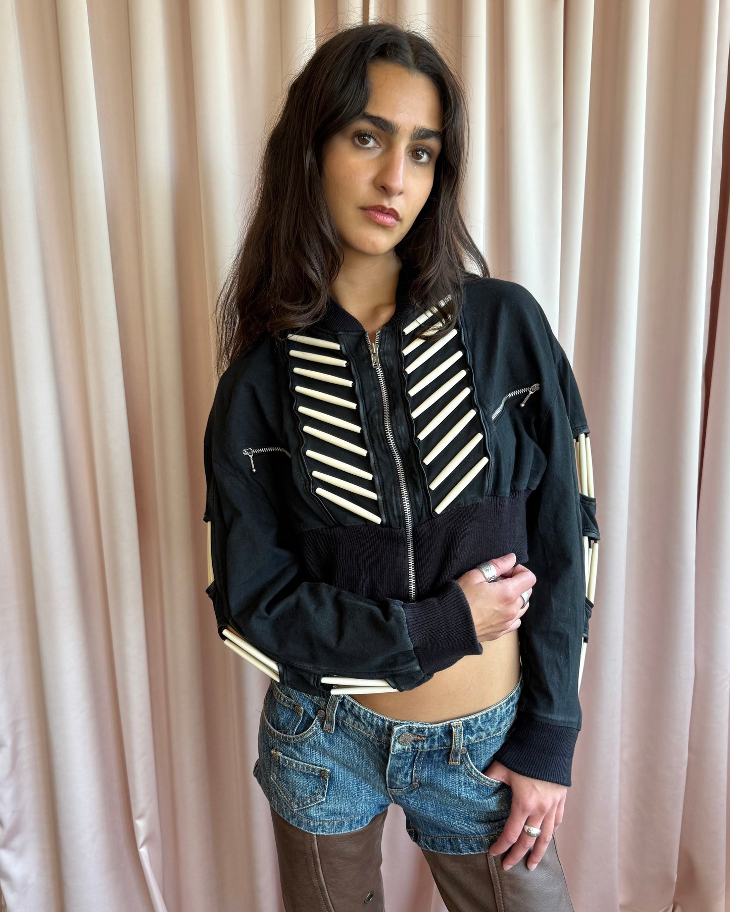 Parisian Brand Cropped Black Cotton Jacket