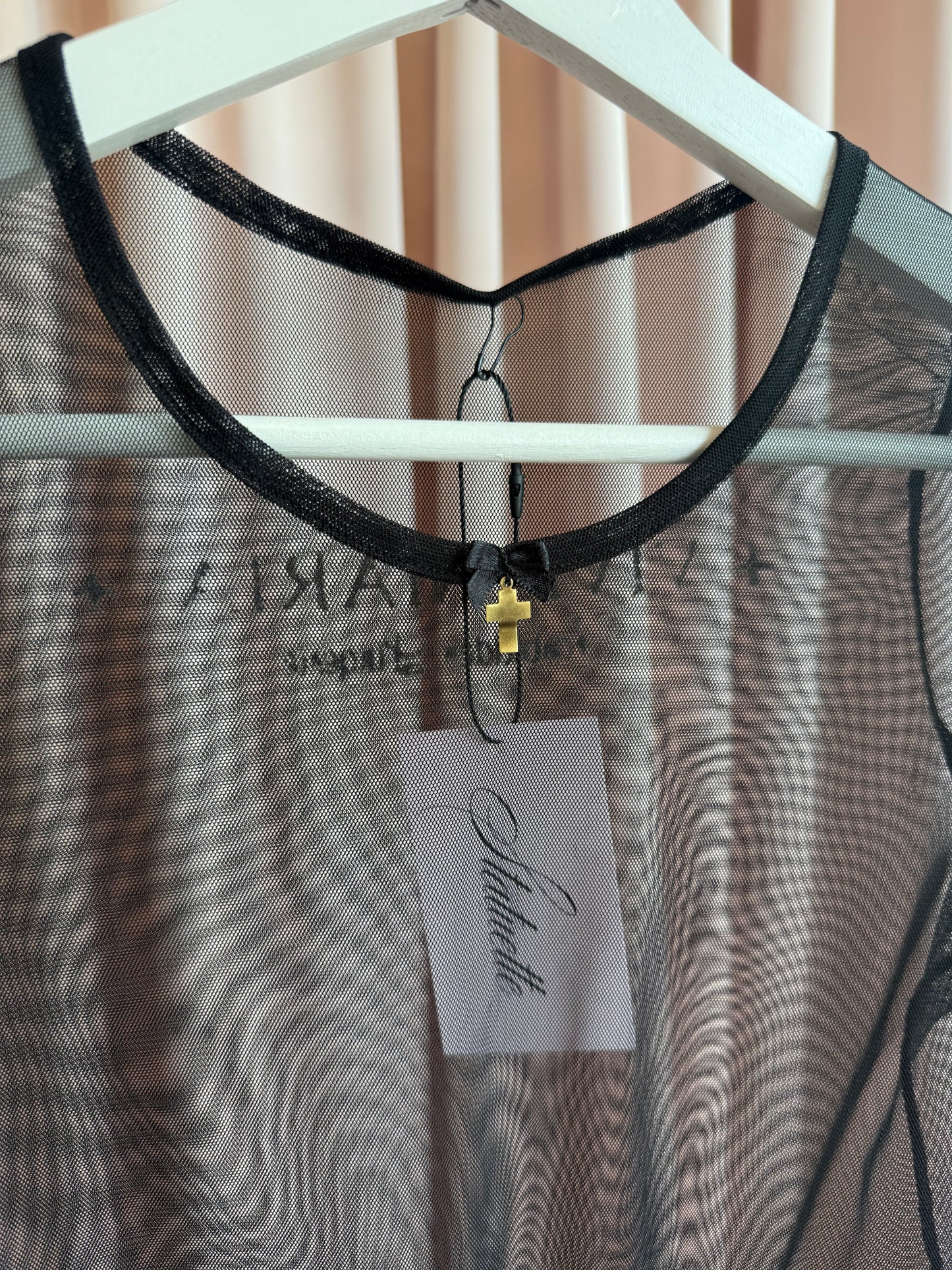 Vive Maria Black Mesh Printed Short Sleeve Top