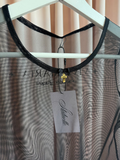 Vive Maria Black Mesh Printed Short Sleeve Top