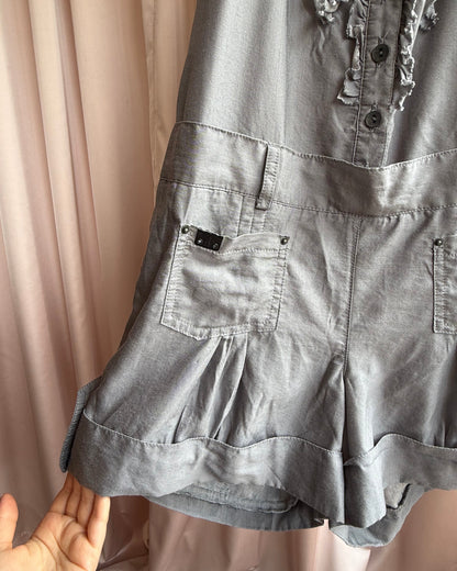 Cop Copine Grey Ruffle Button Up Halter Romper