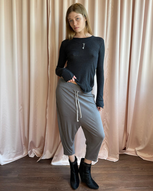 Rick Owens Lilies Grey Drop Crotch Cropped Joggers