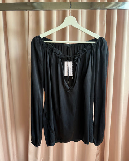 Patrizia Pepe Black 100% Silk Long Sleeve Blouse