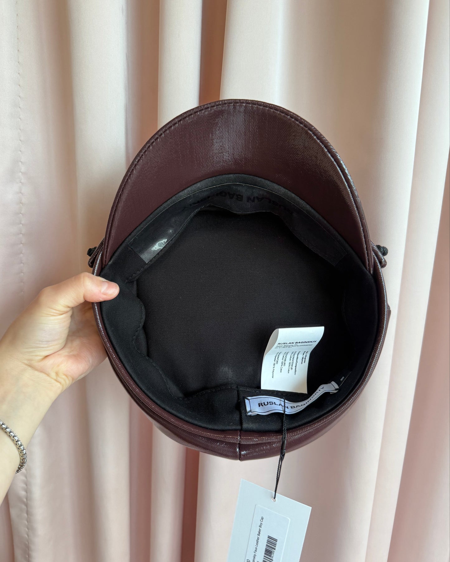 Ruslan Baginskiy Burgundy Faux Patent Leather Baker Boy Cap