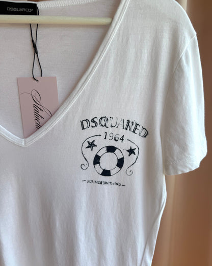Dsquared² 2012 Lifebuoy Graphic White V-Neck T-Shirt