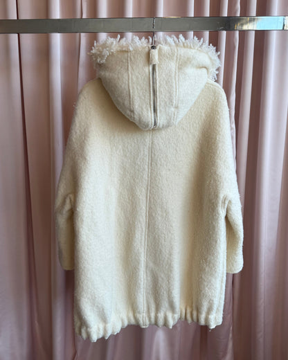 Italian Brand Ivory Wool Faux Fur Split Hood Coat