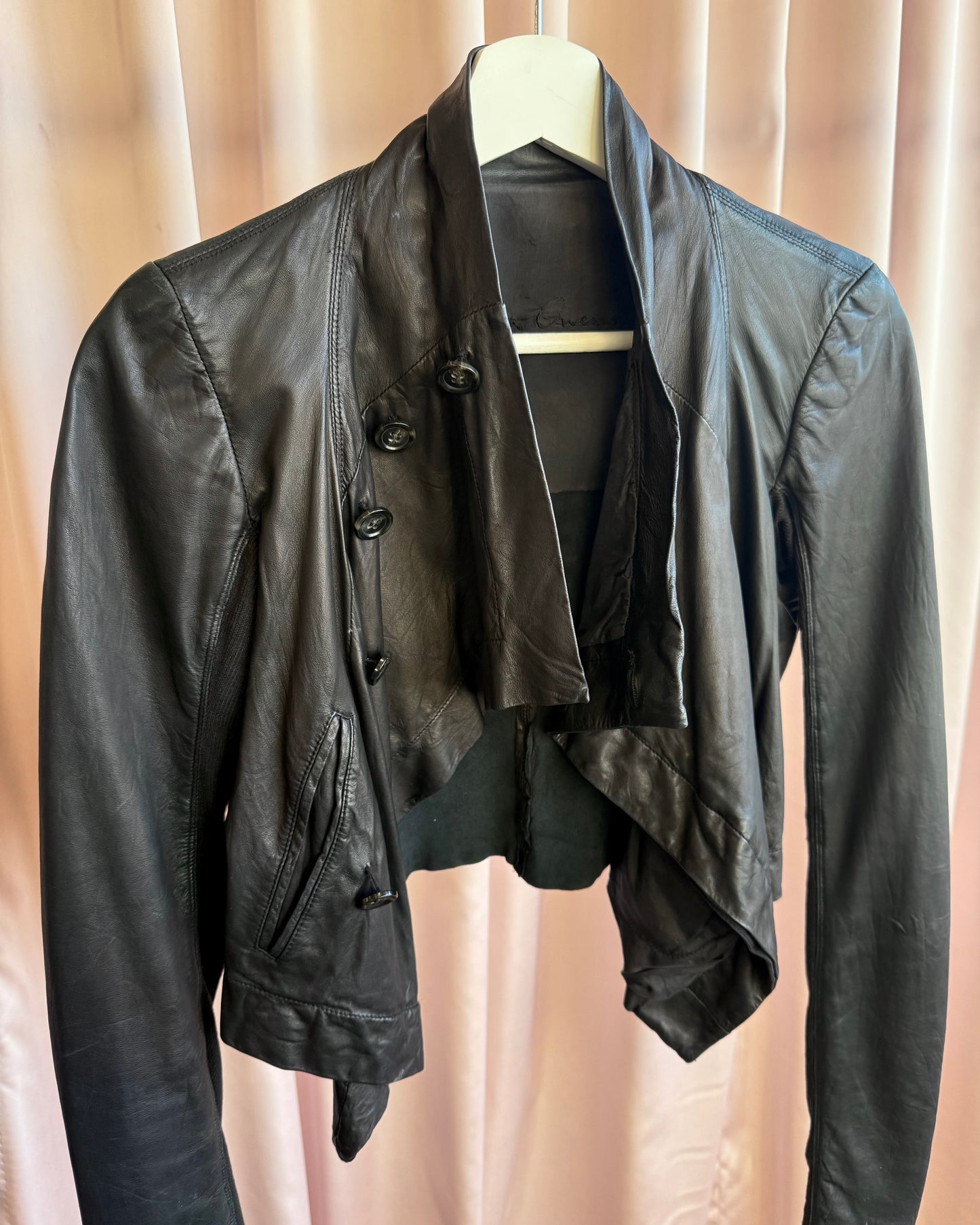 Rick Owens Olmar & Mirta 2000's Black Lamb Leather Cropped Jacket