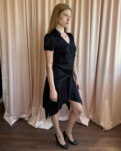 Balenciaga 2007 by Nicolas Ghesquière Black 100% Silk Puff Sleeve Dress
