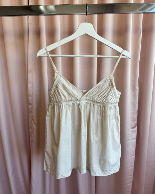 Zucca Cream Cotton Pleated V-Neck Babydoll Camisole