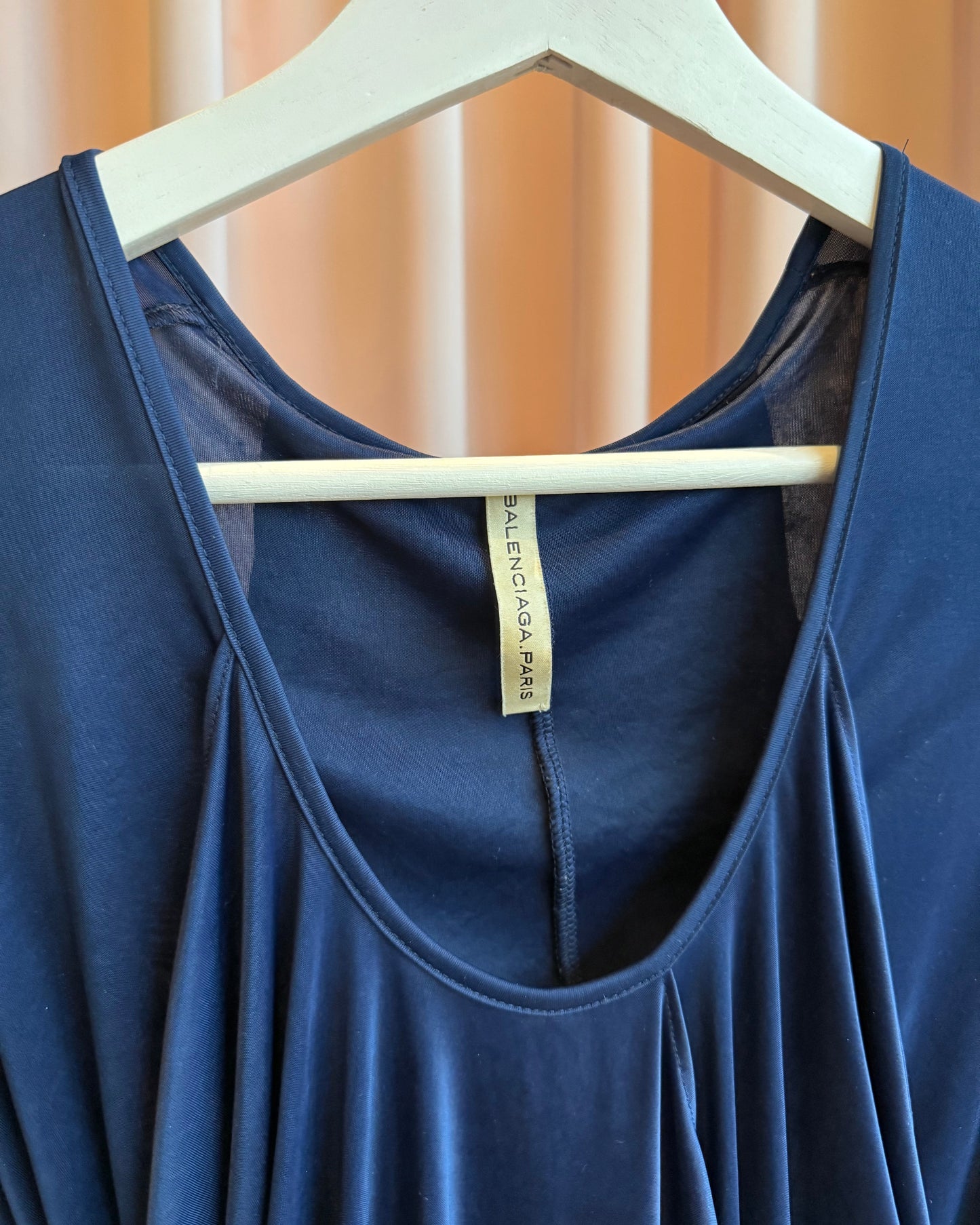 Balenciaga 2004 by Nicolas Ghesquière Blue Shoulder Cut Out Asymmetrical Draped Top