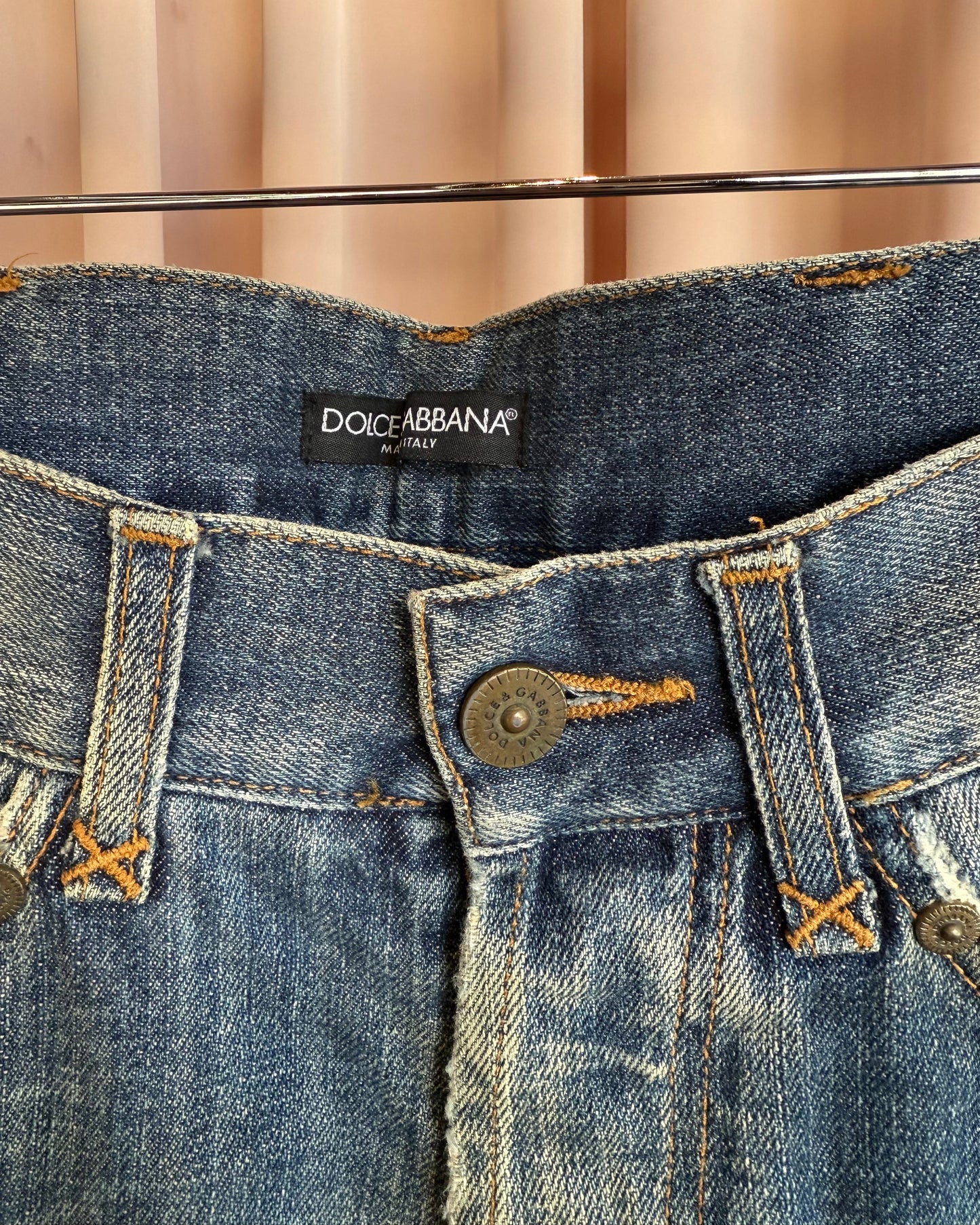 Dolce & Gabbana Distressed Studded Faded Denim