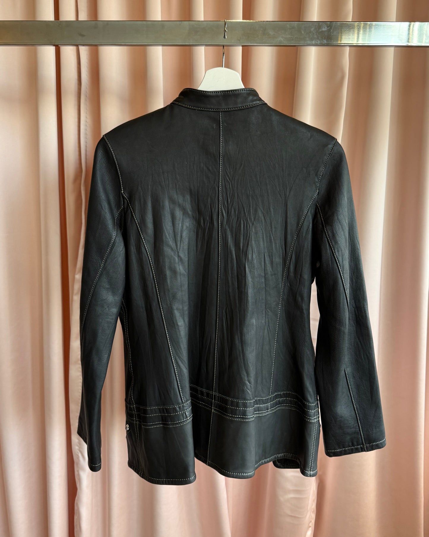 Japanese Brand T. B. Genuine Leather Contrast Stitch Moto Jacket