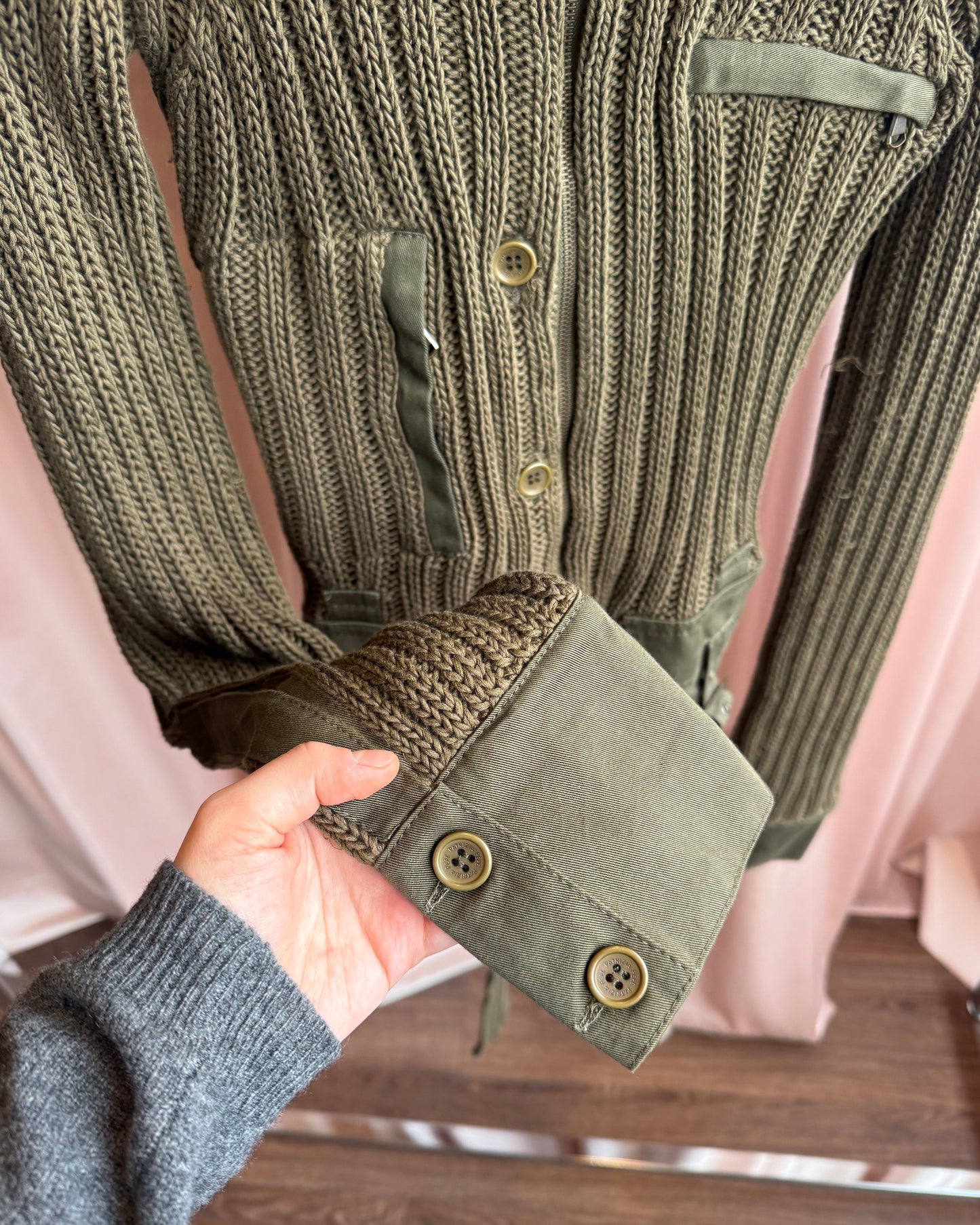 Patrizia Pepe Utility Cargo Khaki Knit Belted Jacket