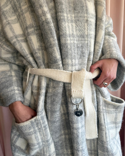 Diesel Grey & White Checkered Belted Long Knit Cardigan