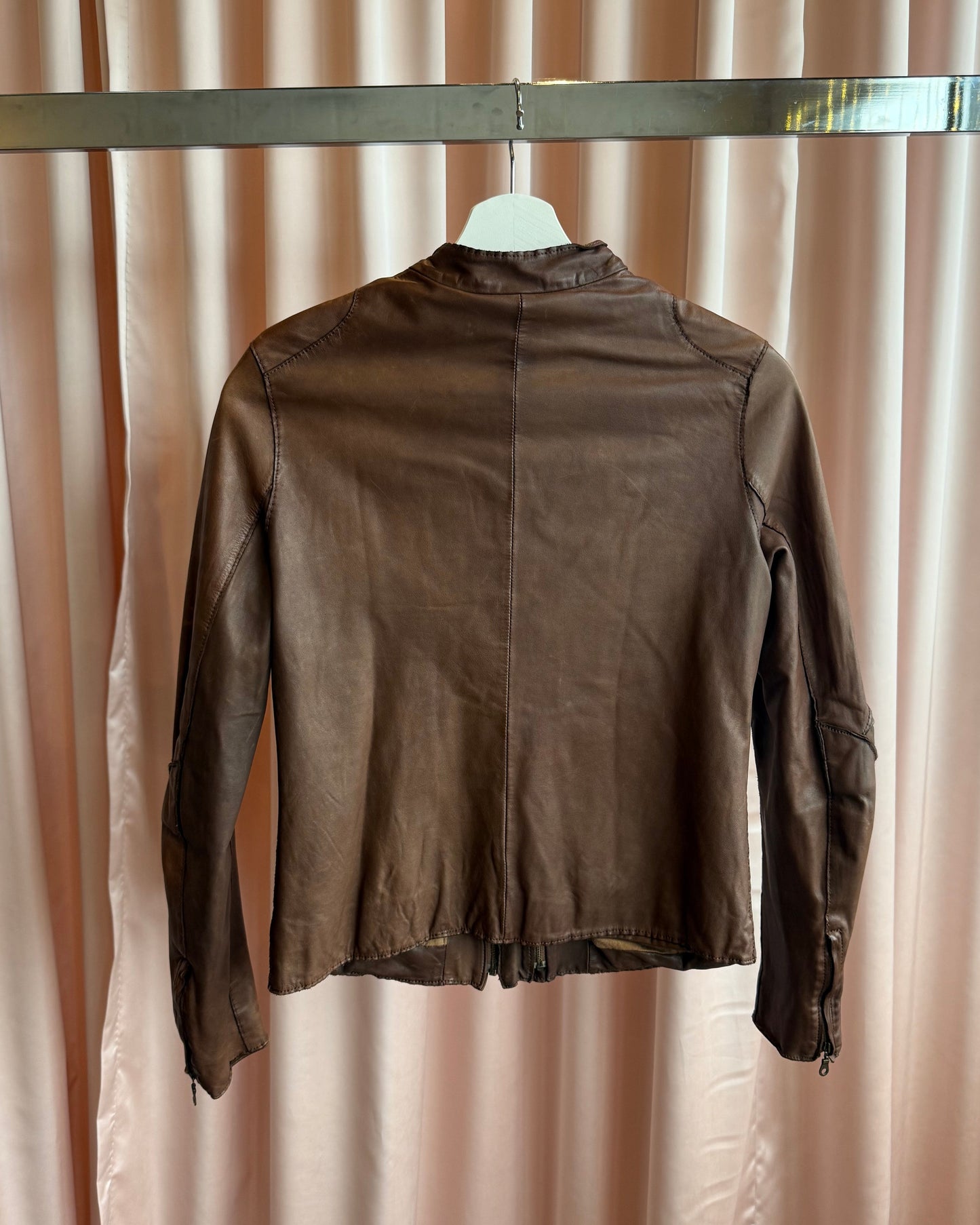 Japanese Brand Brown Leather Double Zip Jacket