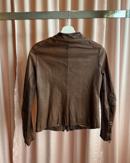 Japanese Brand Brown Leather Double Zip Jacket