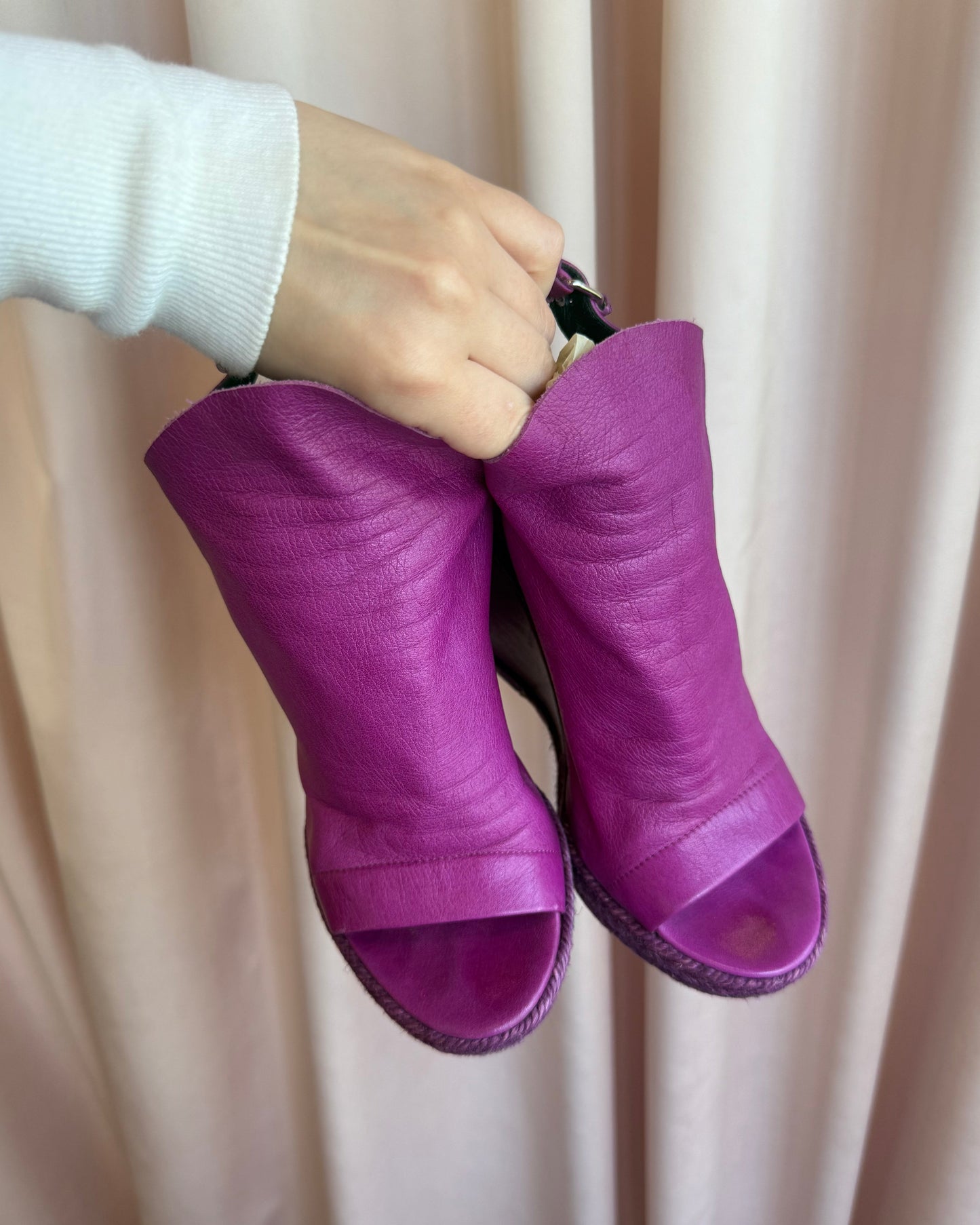 Balenciaga Magenta Leather Espadrille Glove Wedges