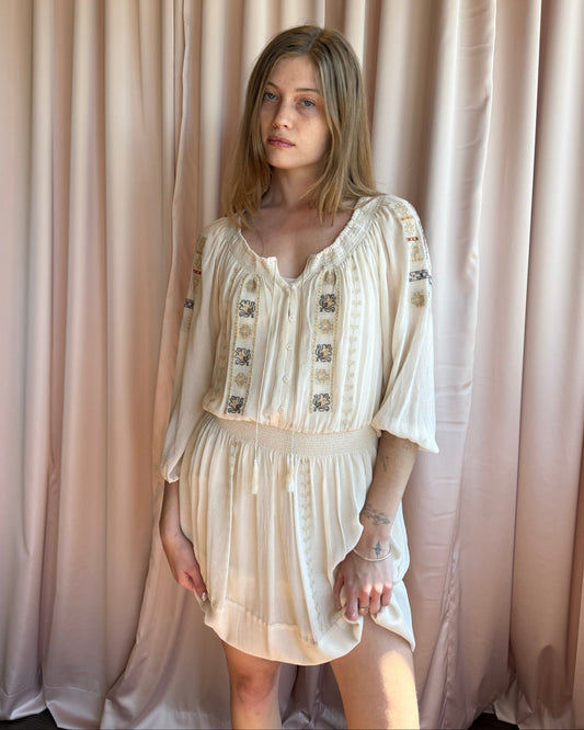 Silk Embroidered Mini Dress