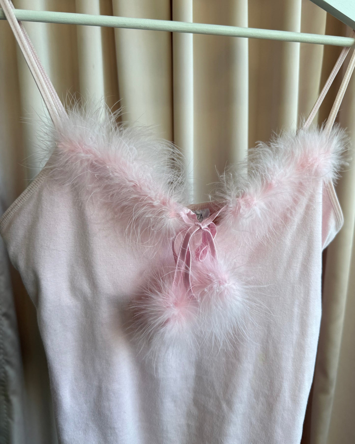 La Senza 2000's Baby Pink Marabou Trim Tank Top