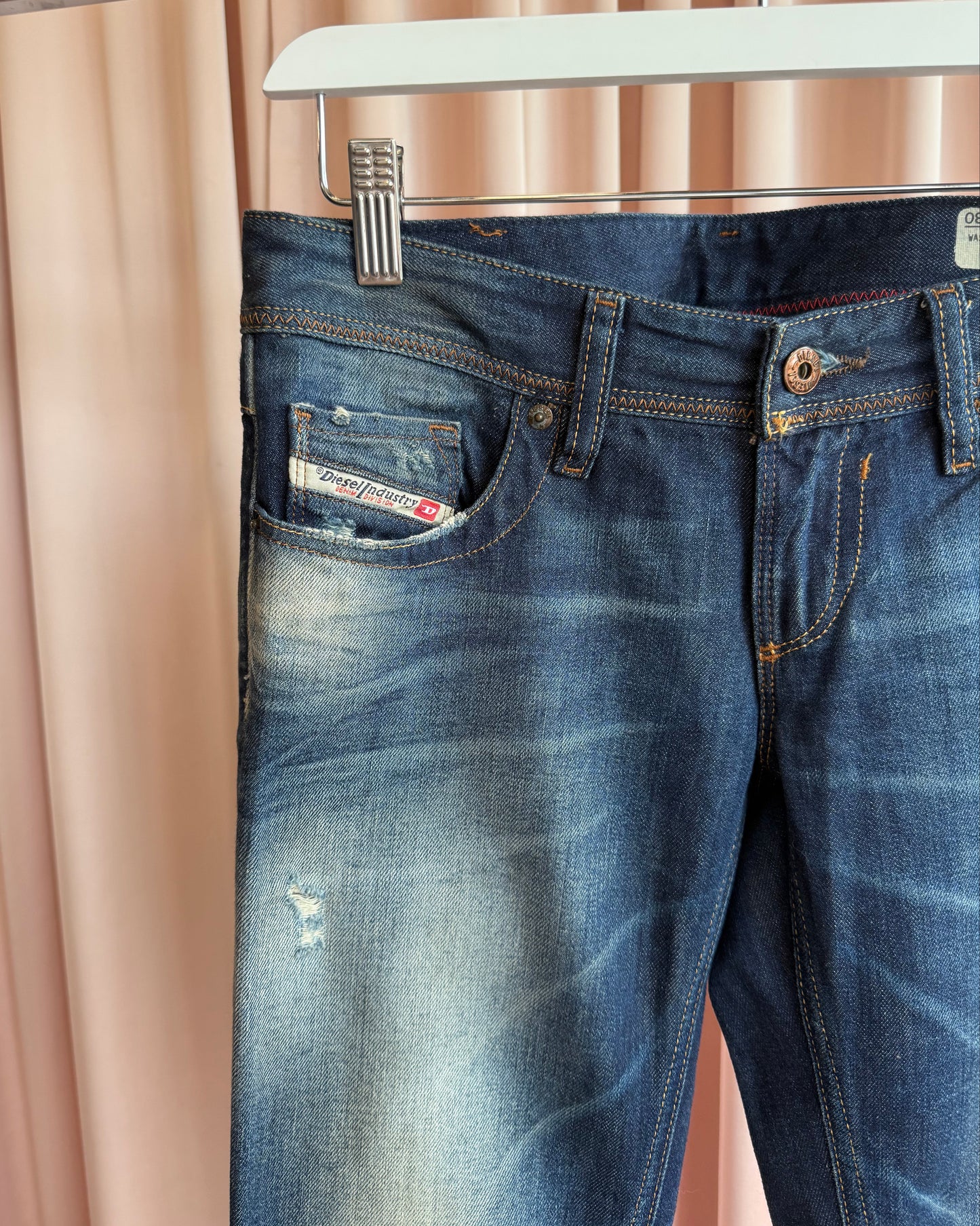 Diesel "Lowky" Faded Dark Wash Low Rise Straight Leg Denim