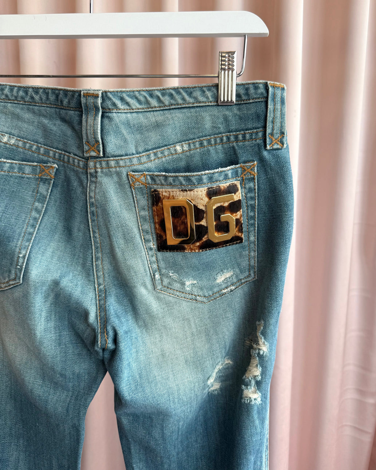 Dolce & Gabbana Ponyhair Patch Distressed Low Rise Flare Denim