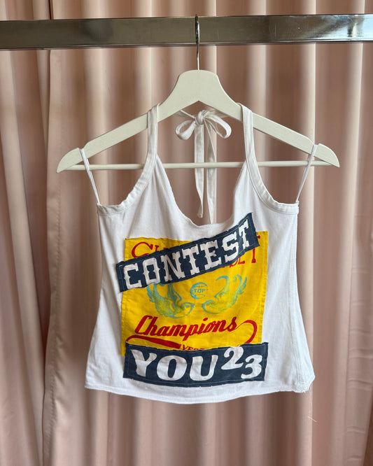 Y.O.U. 2000's "Contest" Patched White Halter Top