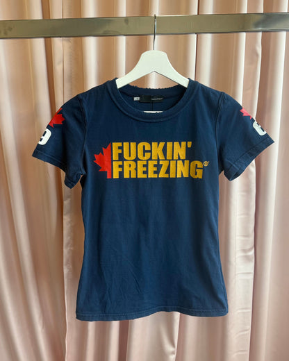 Dsquared² F/W 2004 "Fuckin' Freezing" Graphic Navy Short Sleeve T-Shirt