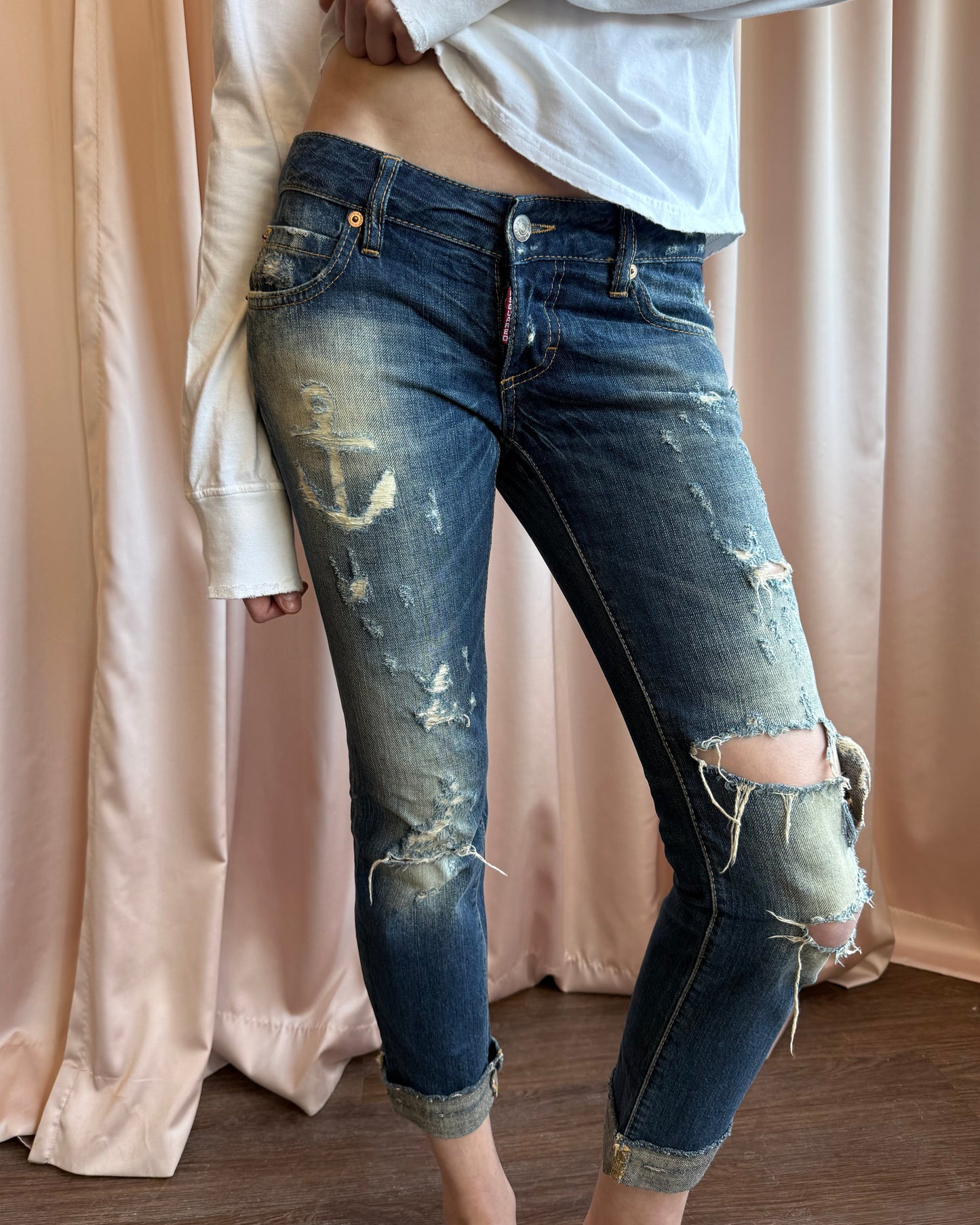 Dsquared² 2013 Distressed Anchor Low Rise Crop Denim