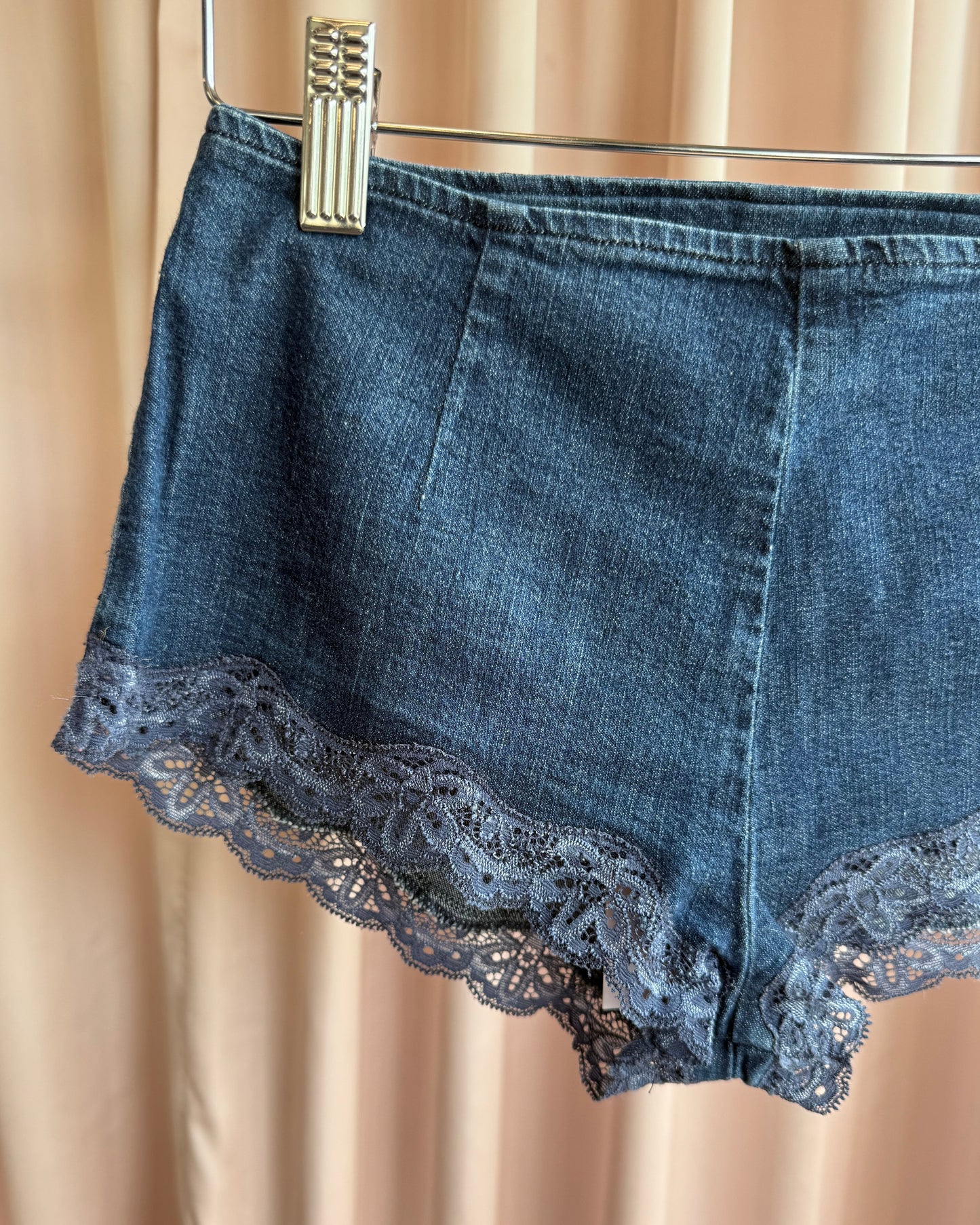 French Brand Lace Trim Denim Micro Mini Shorts