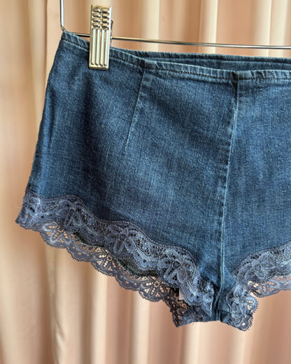 French Brand Lace Trim Denim Micro Mini Shorts