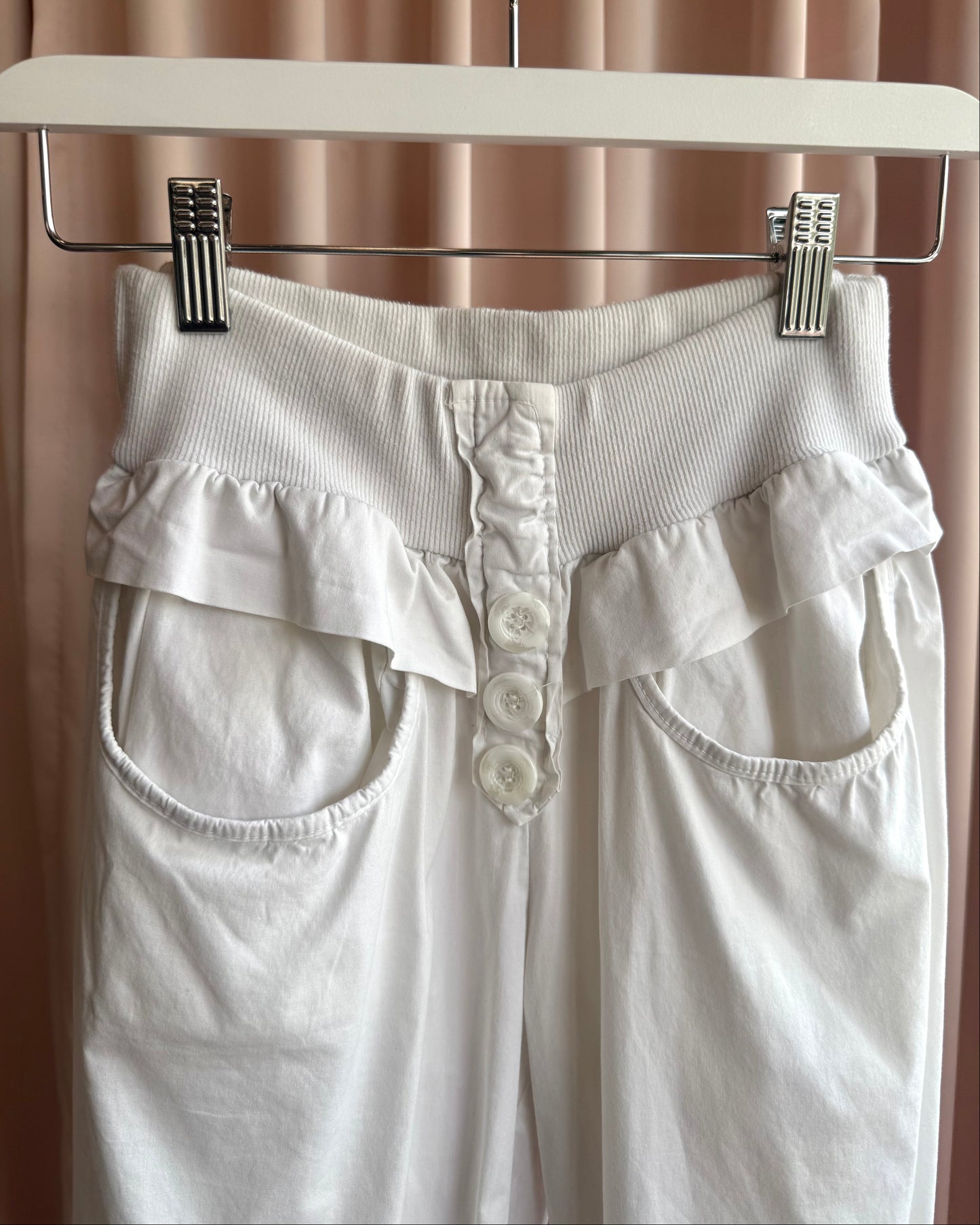 Cream White Cotton Cropped Balloon Jogger Pants