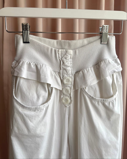 Cream White Cotton Cropped Balloon Jogger Pants