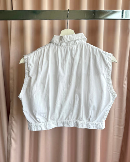 Sleeveless Cropped White Cotton Button Up Shirt
