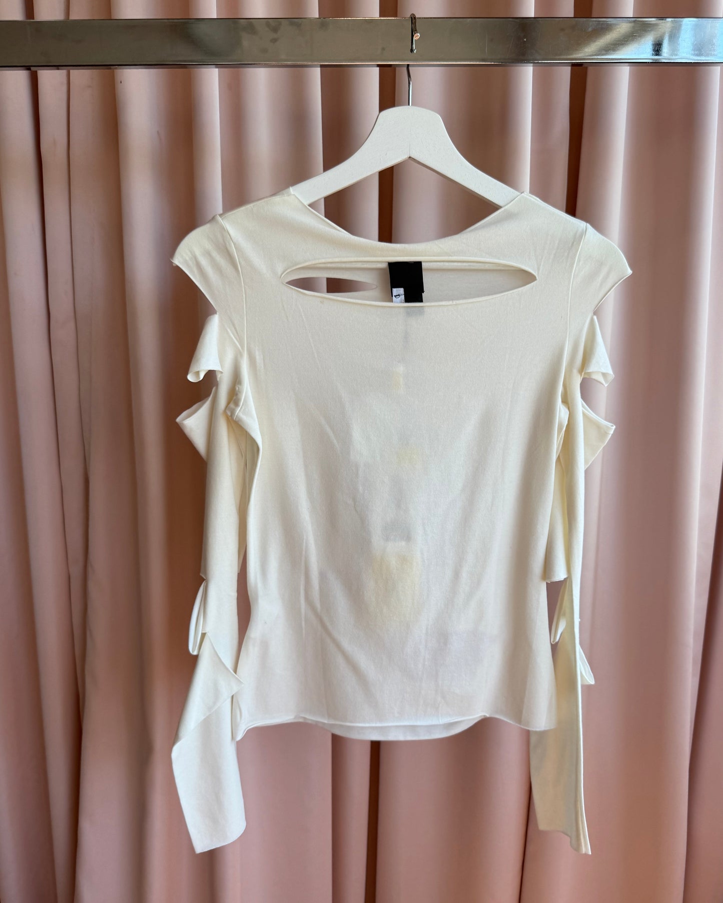 Versace Jeans Couture Deadstock Cut Out Cream Long Sleeve Top