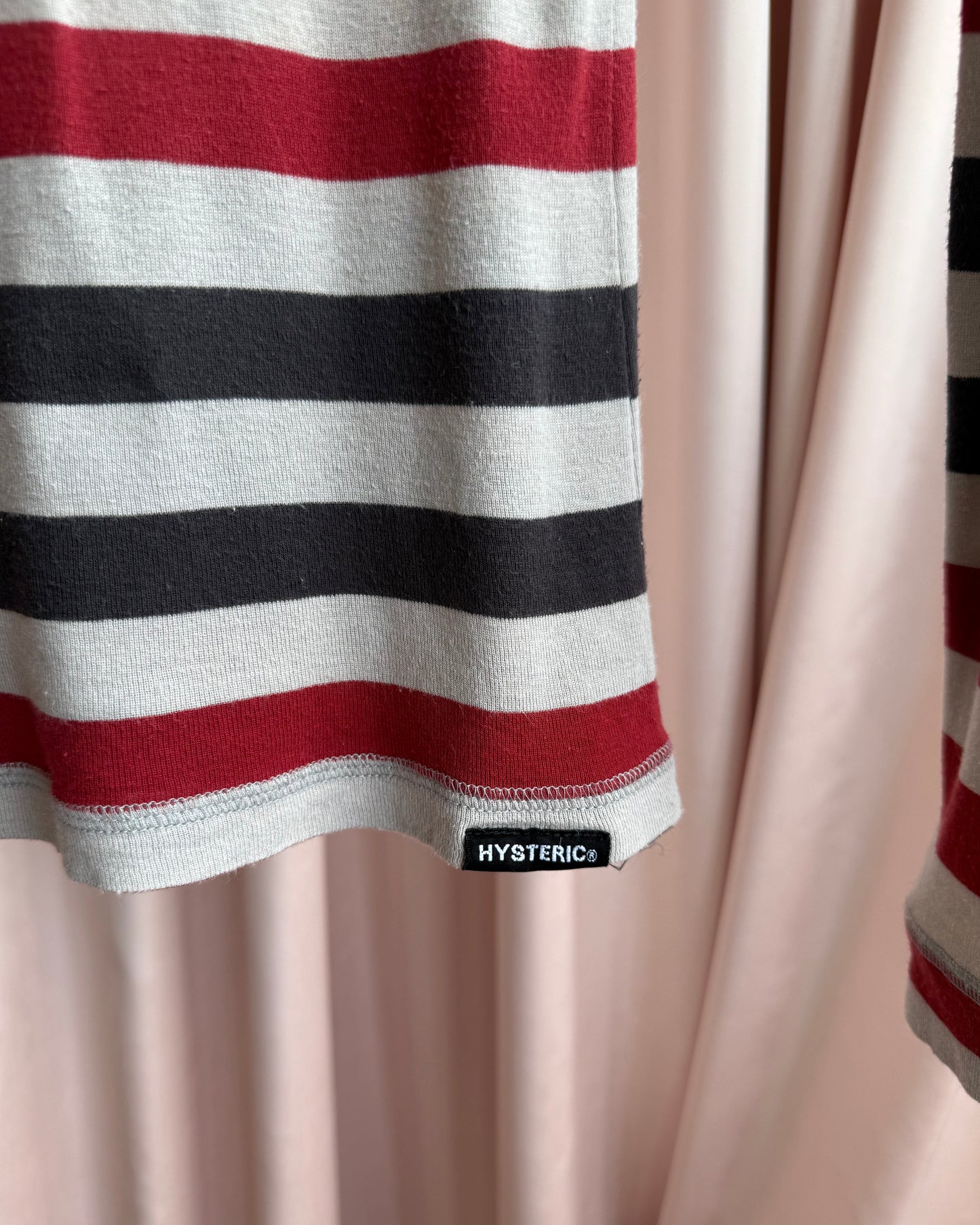 Hysteric Glamour Black Red & Grey Striped Long Sleeve Top
