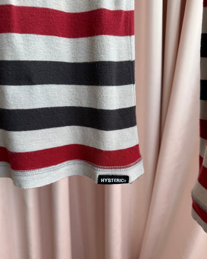 Hysteric Glamour Black Red & Grey Striped Long Sleeve Top