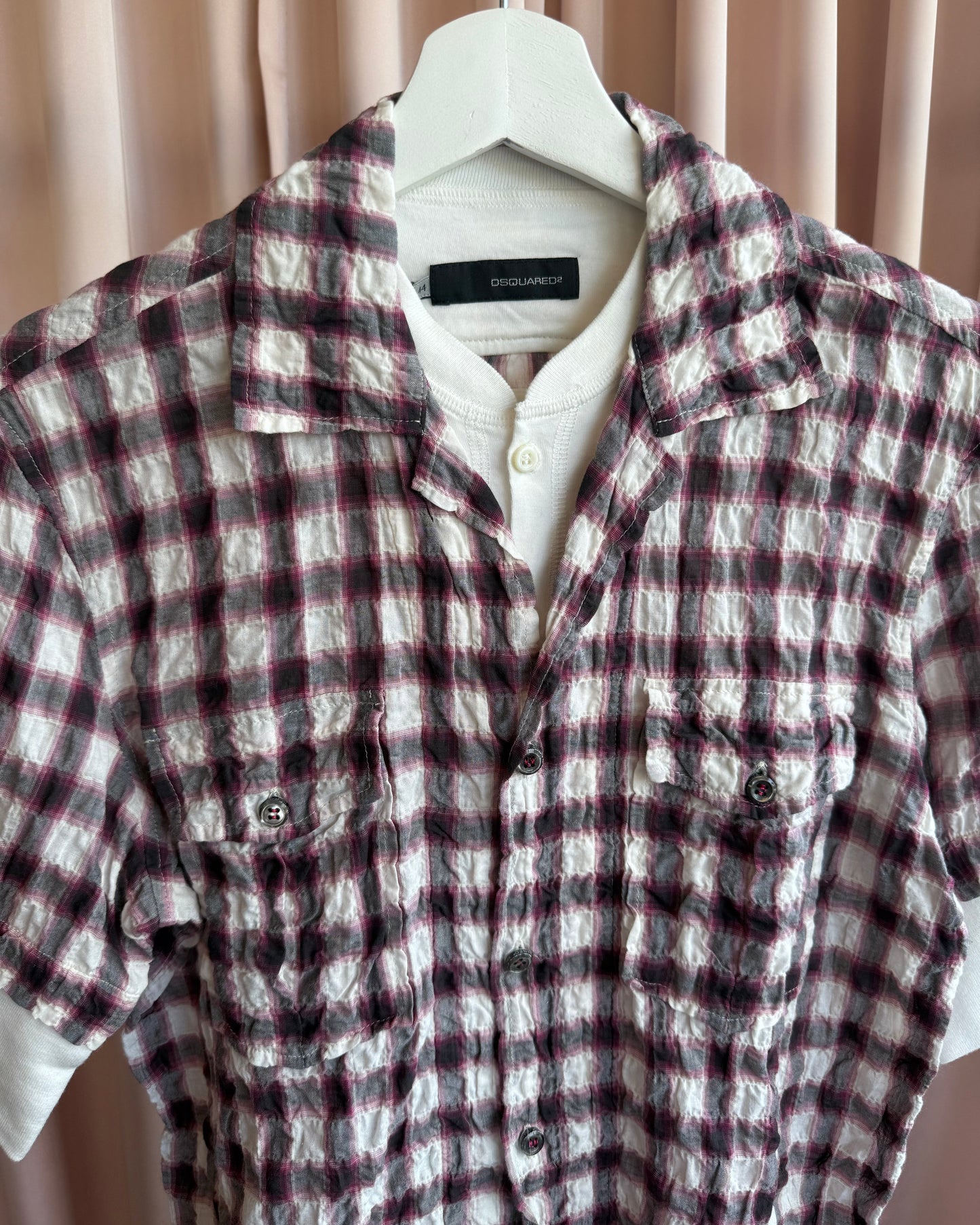 Dsquared² S/S 2008 Double Layered Flannel Henley Short Sleeve Shirt