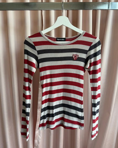 Hysteric Glamour Black Red & Grey Striped Long Sleeve Top