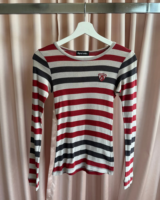 Hysteric Glamour Black Red & Grey Striped Long Sleeve Top