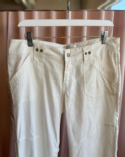 2000's Costa Blanca Cream White Linen & Cotton Capri Pants