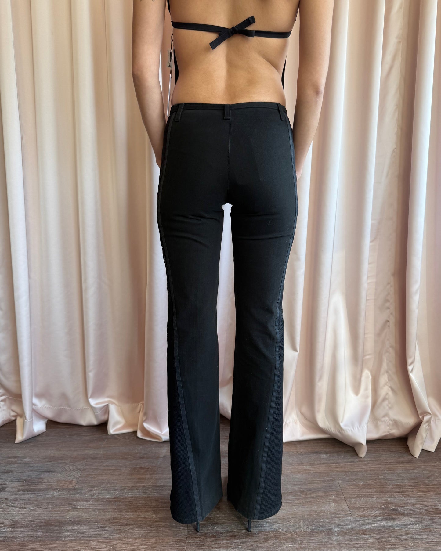 Moschino Jeans Embroidered Bull Belted Low Rise Flared Black Trousers
