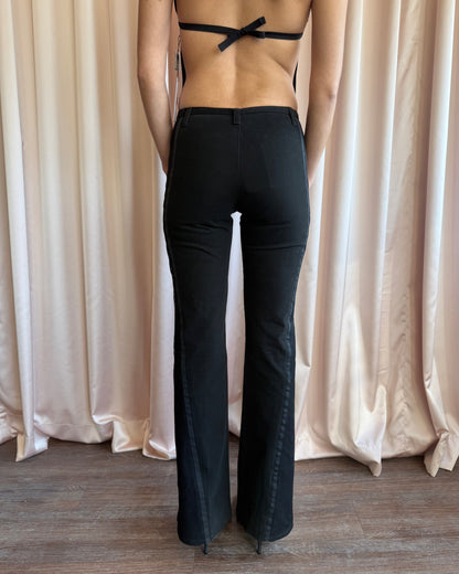 Moschino Jeans Embroidered Bull Belted Low Rise Flared Black Trousers