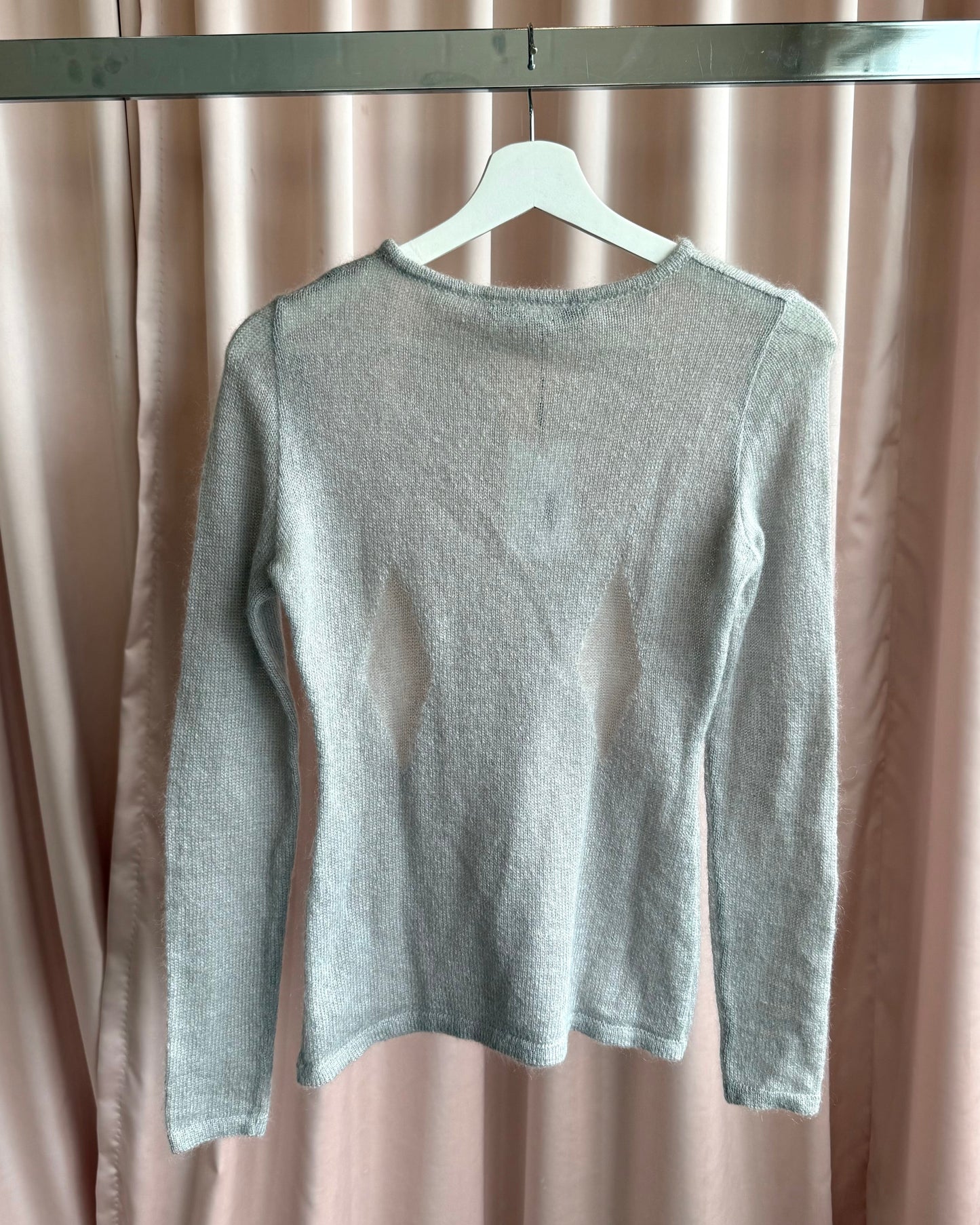 Italian Designer Light Grey Mohair Knit Sweater