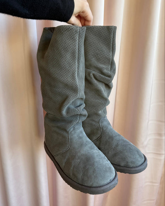 Koolaburra by Ugg Grey Perforated Sheepskin Slouch Boots