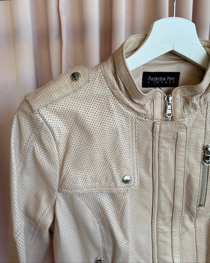 Italian Designer Perforated Beige Leather Jacket