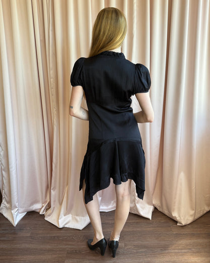 Balenciaga 2007 by Nicolas Ghesquière Black 100% Silk Puff Sleeve Dress