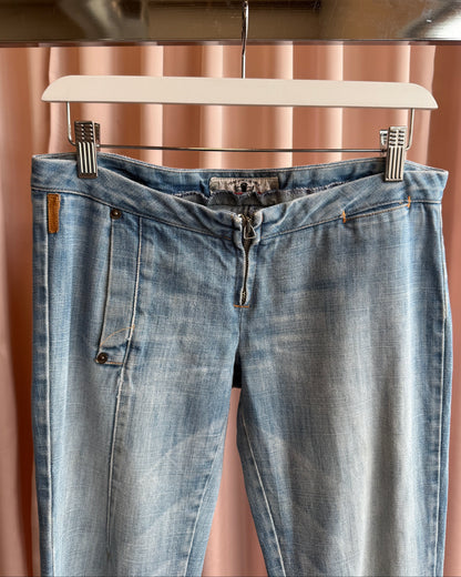 Fornarina Ultra Low Rise Faded Light Wash Flare Denim