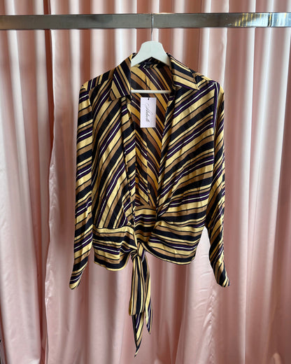 Gucci F/W 2006 by Frida Giannini Striped Silk Low Cut Tie Blouse