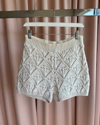 French Brand La Fée Maraboutée Cream Crochet Knit Shorts