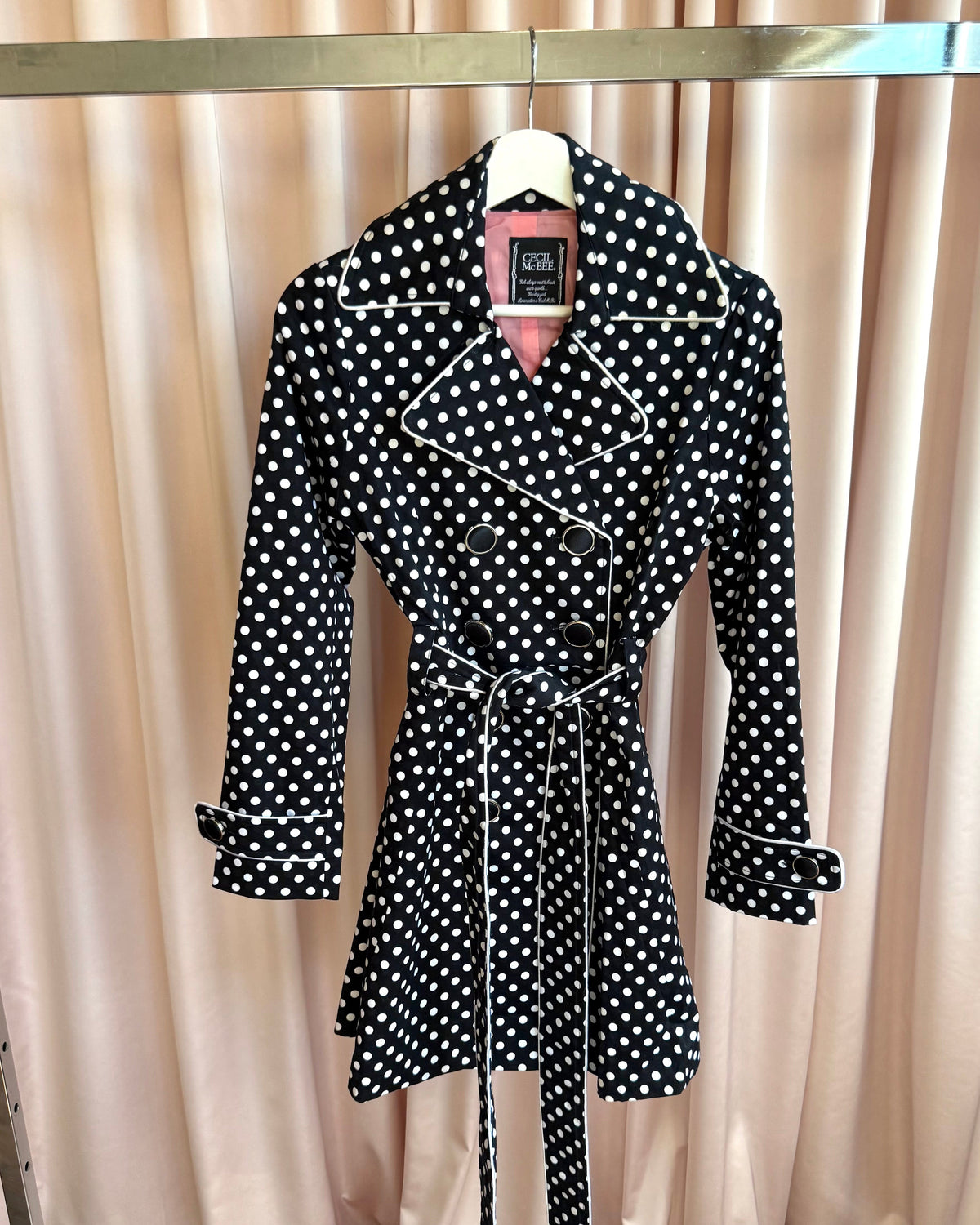 Gyaru Brand Black & White Polka Dot Trench Coat