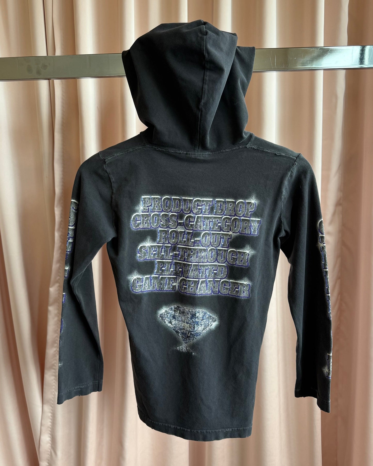 Balenciaga "See Now Buy Now" Faded Black Hooded Long Sleeve T-Shirt (XS)